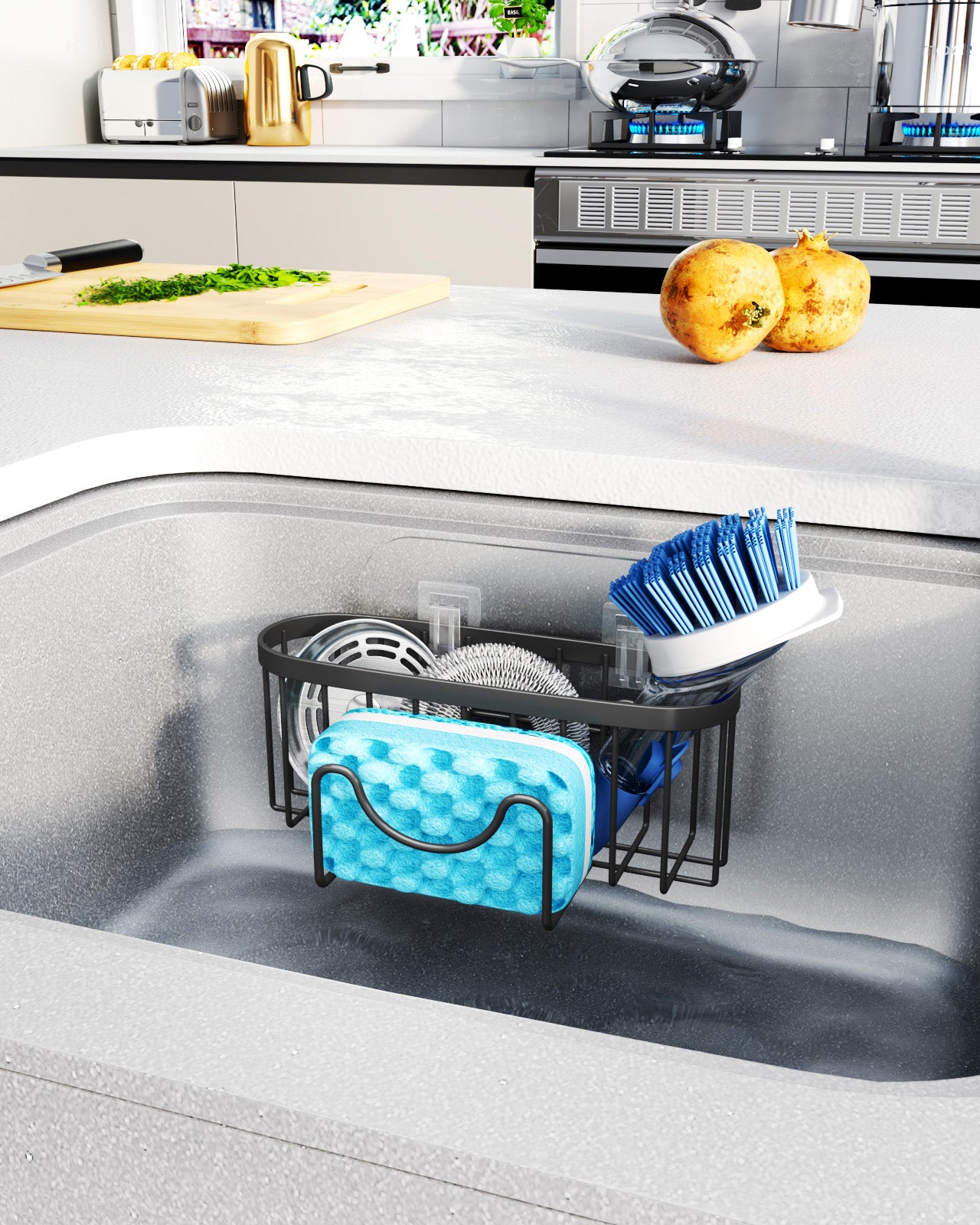 HapiRm Kitchen Sink Caddy Tidy- Stainless Steel Sponge