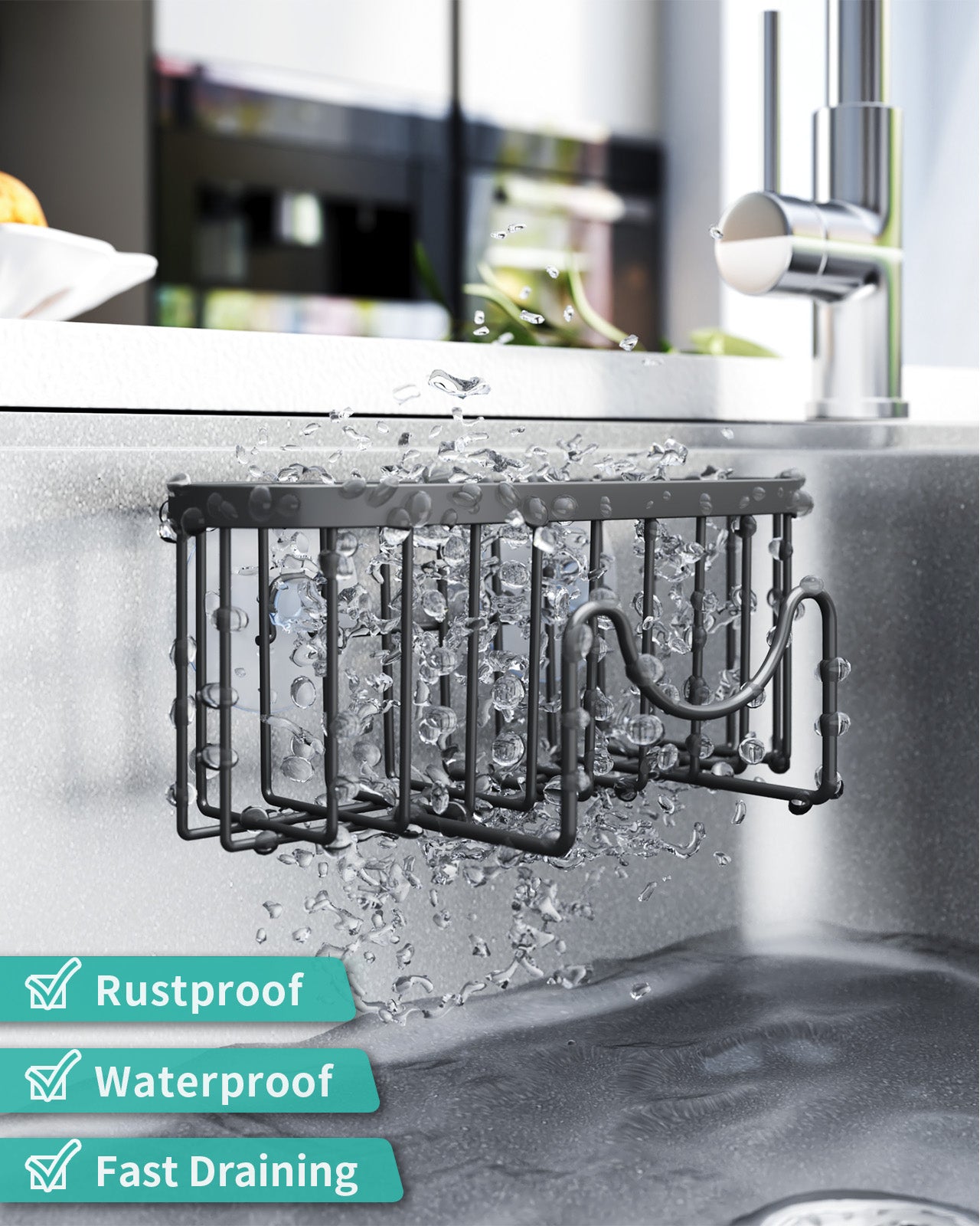 HapiRm Kitchen Sink Caddy Tidy- Stainless Steel Sponge