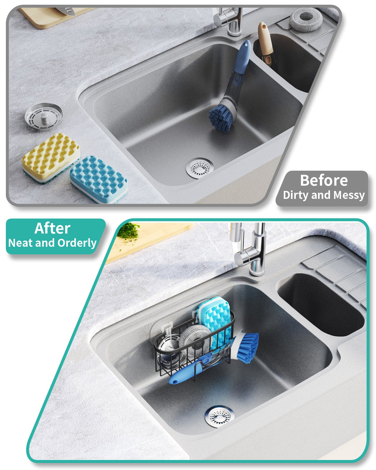 HapiRm Kitchen Sink Caddy Tidy- Stainless Steel Sponge