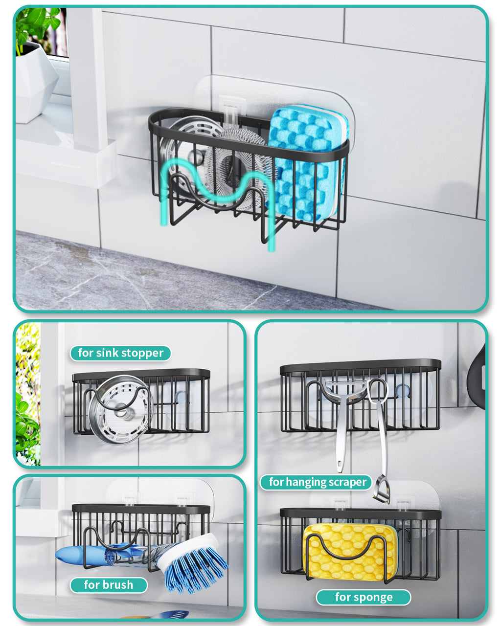 HapiRm Kitchen Sink Caddy Tidy- Stainless Steel Sponge