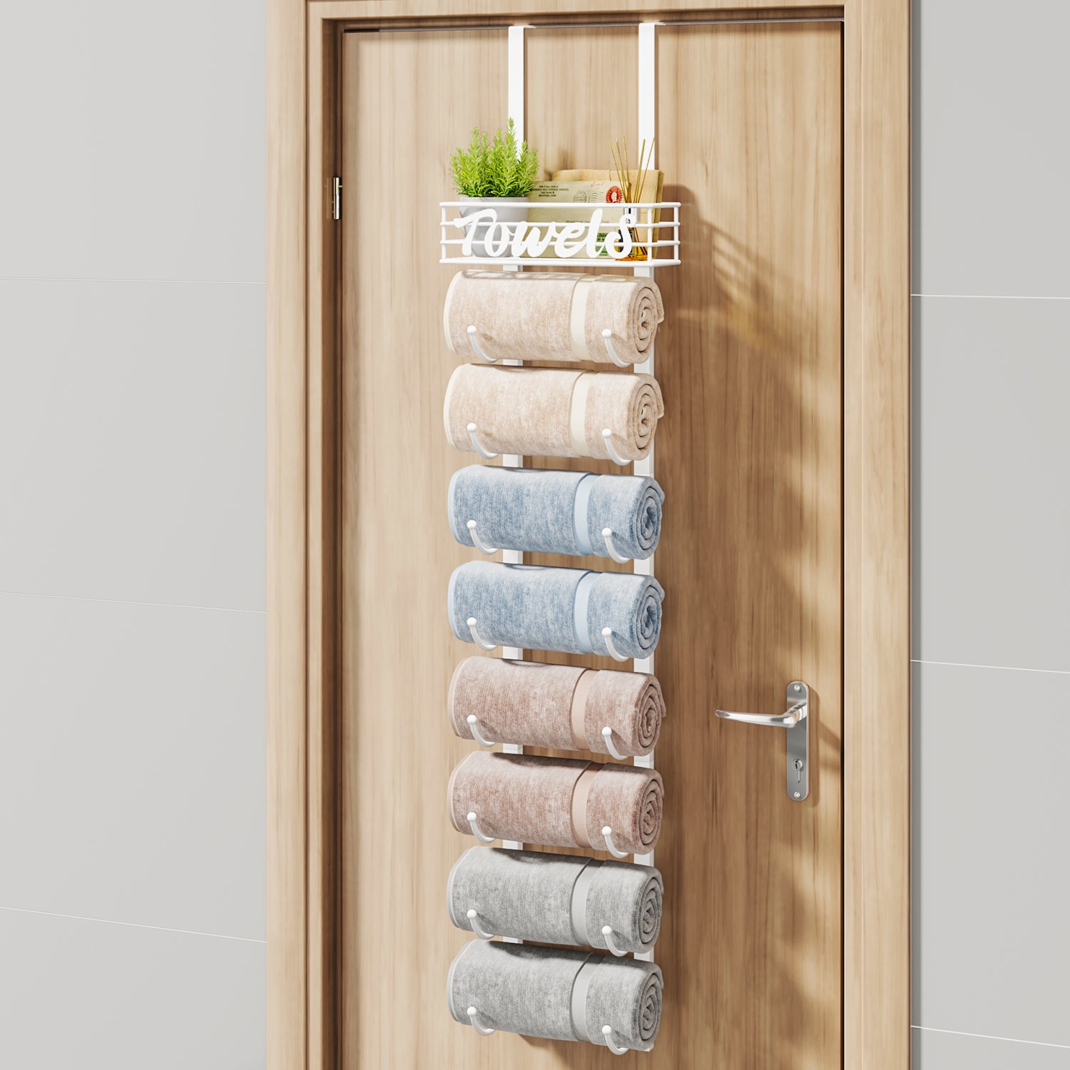 HapiRm Over Door Towel Rail-Towel Storage Rack Wall Mounted with Metal Shelf