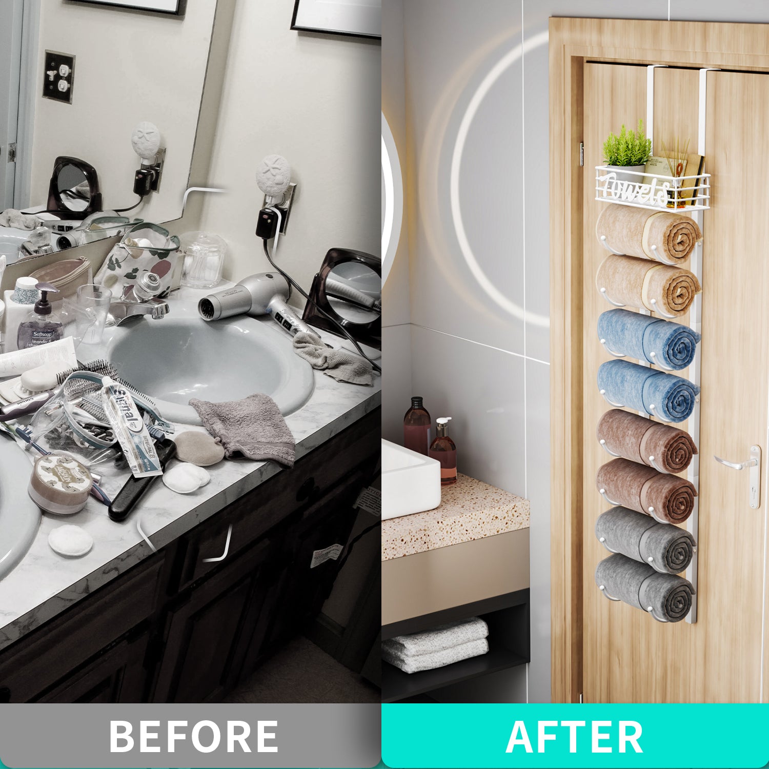 HapiRm Over Door Towel Rail-Towel Storage Rack Wall Mounted with Metal Shelf