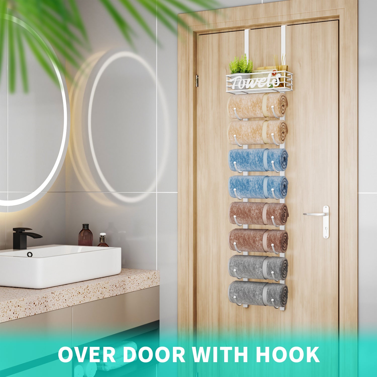 HapiRm Over Door Towel Rail-Towel Storage Rack Wall Mounted with Metal Shelf