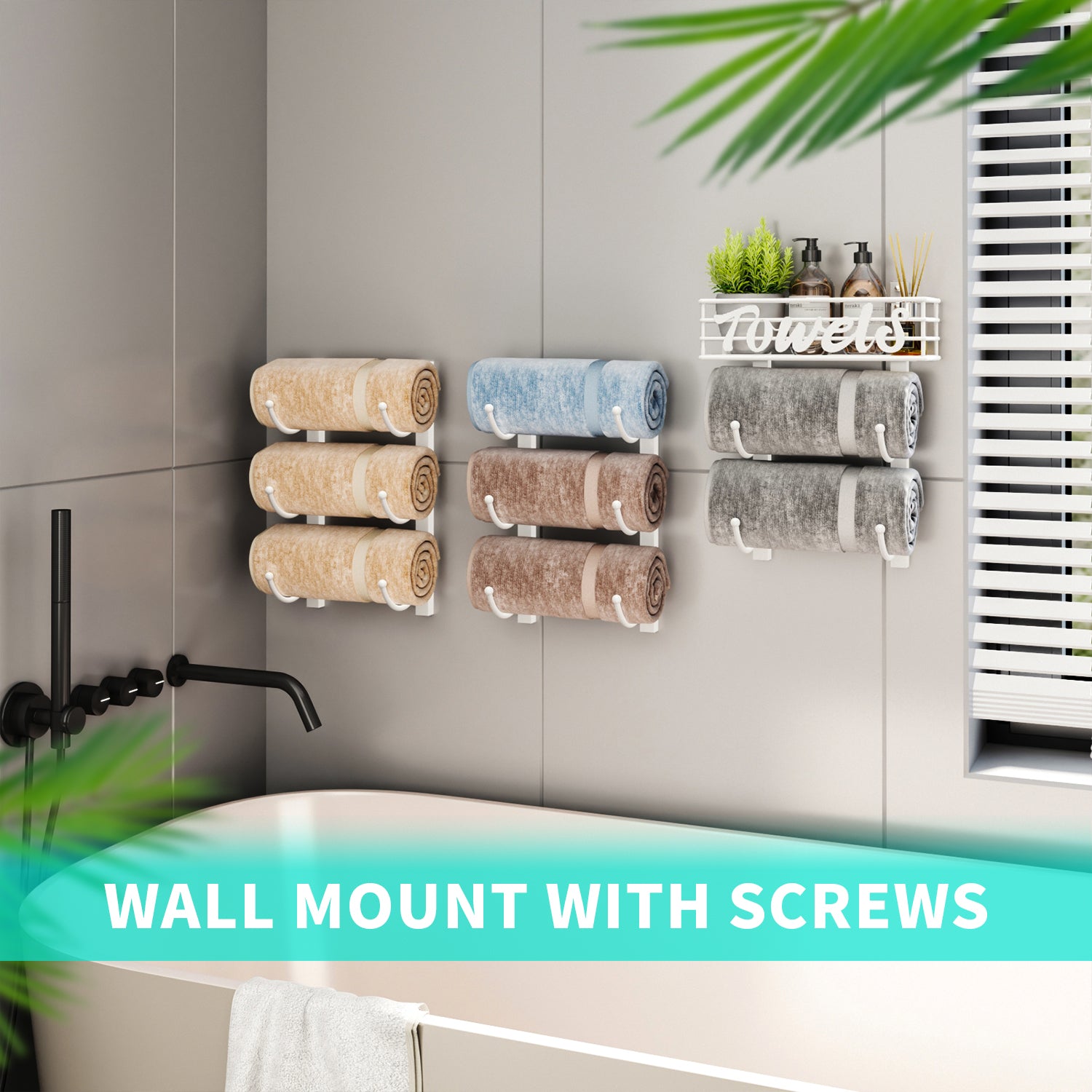 HapiRm Over Door Towel Rail-Towel Storage Rack Wall Mounted with Metal Shelf