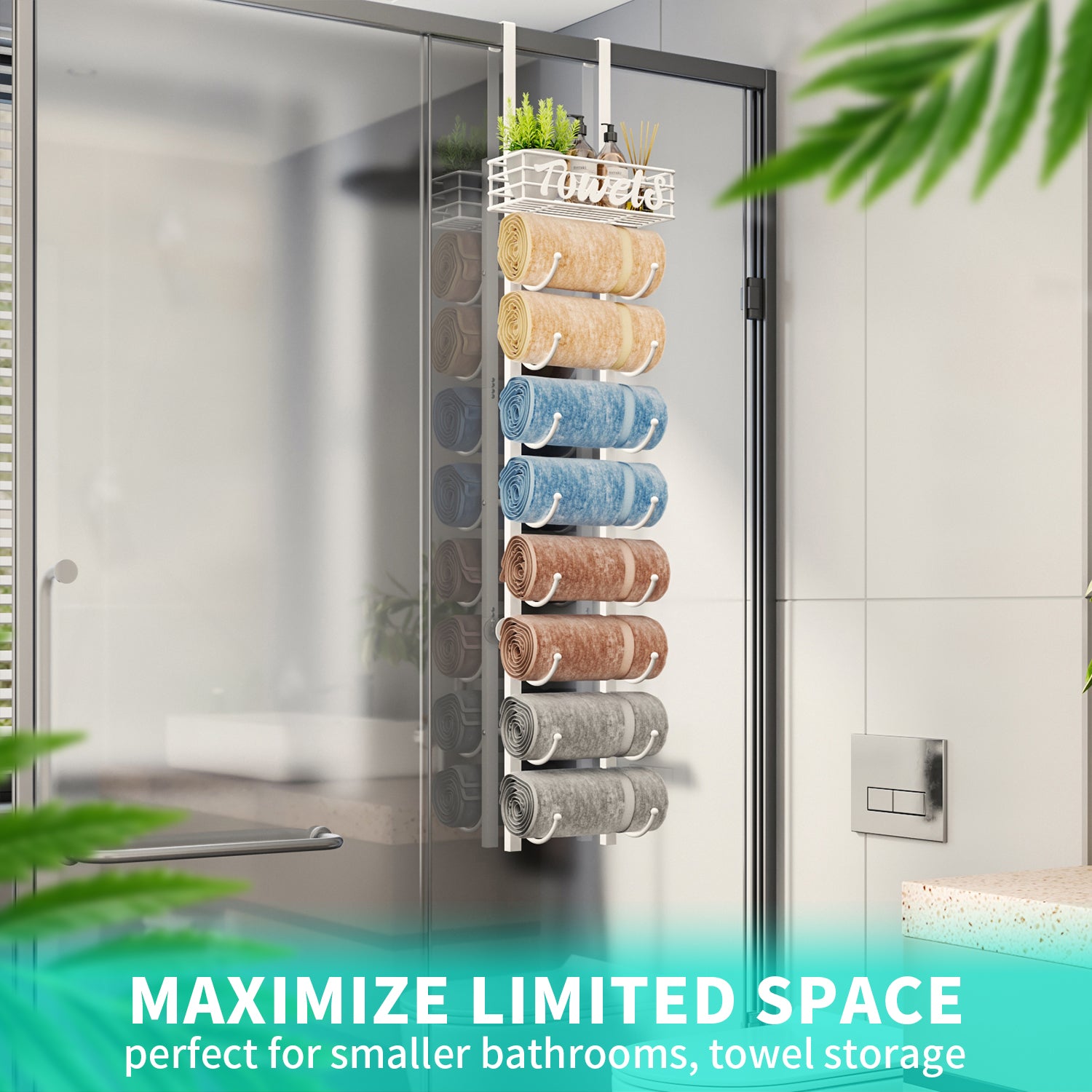 HapiRm Over Door Towel Rail-Towel Storage Rack Wall Mounted with Metal Shelf