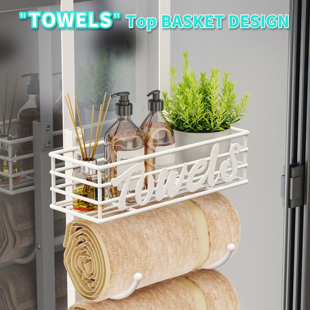 HapiRm Over Door Towel Rail-Towel Storage Rack Wall Mounted with Metal Shelf