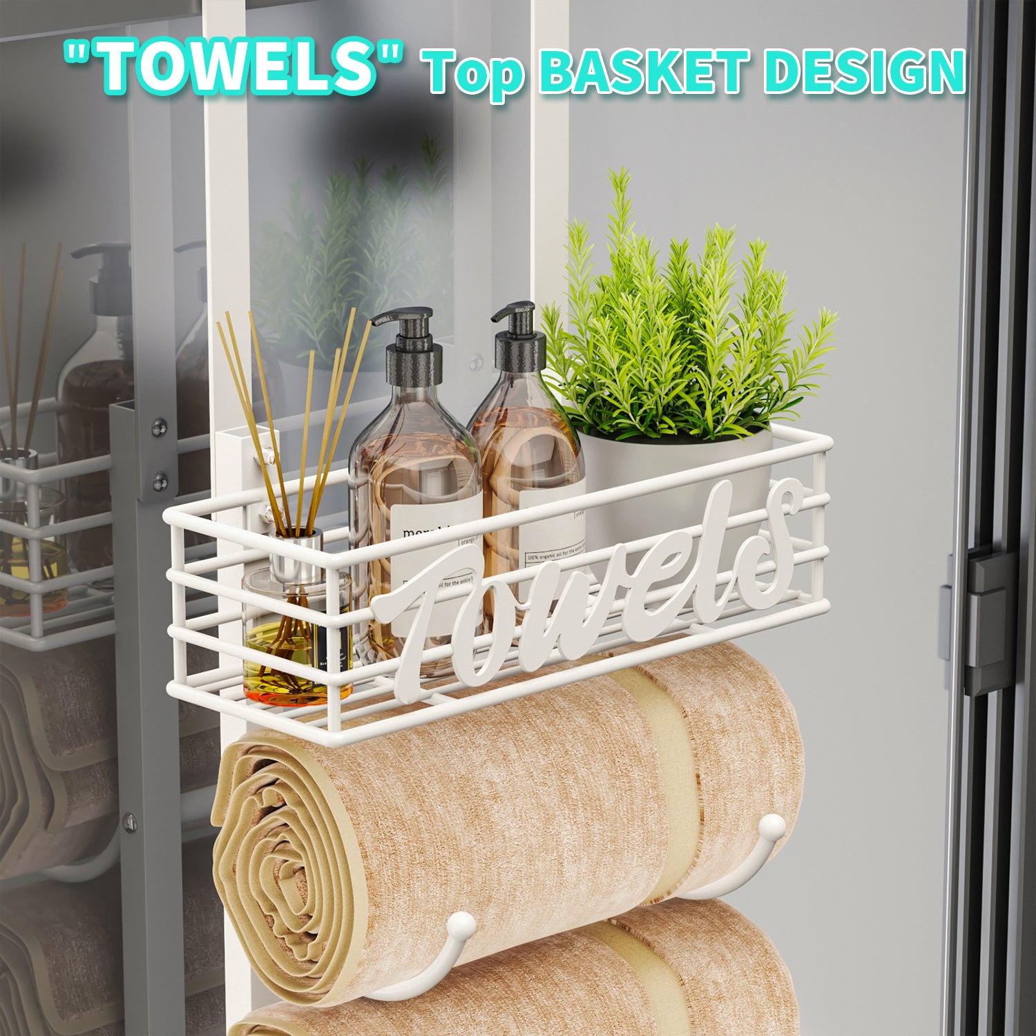 HapiRm Over Door Towel Rail-Towel Storage Rack Wall Mounted with Metal Shelf