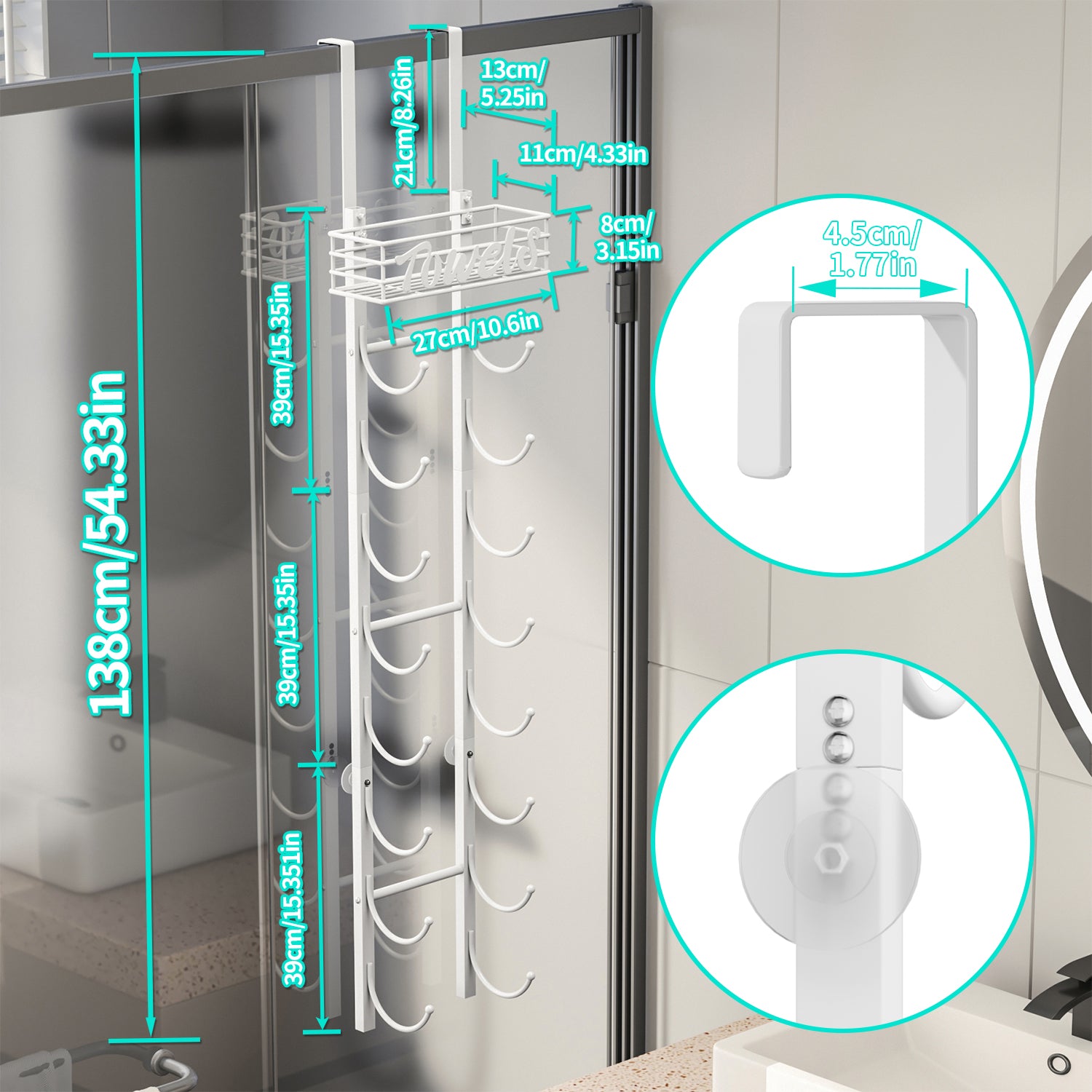 HapiRm Over Door Towel Rail-Towel Storage Rack Wall Mounted with Metal Shelf